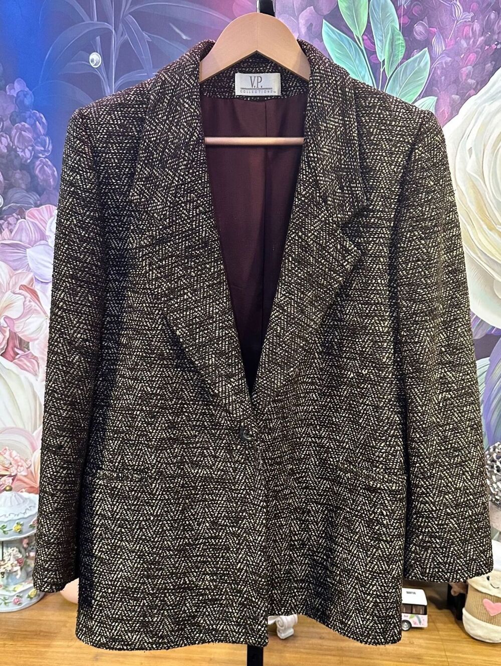 100% Handwoven Silk S Blazer Quiet Luxury Artisan Academia Brown VP Collections